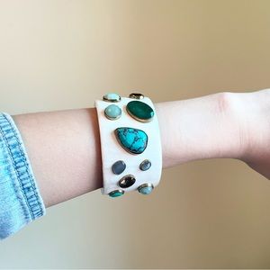 Ashley Pittman Raw Blue Green Turquoise Gemstone Dark Cow Horn Cuff Bracelet